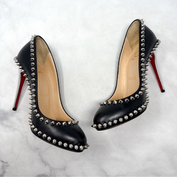 Christian Louboutin Dorispiky 100 Spike Studded Stiletto Pumps Heels Black 34.5 - Picture 4 of 16